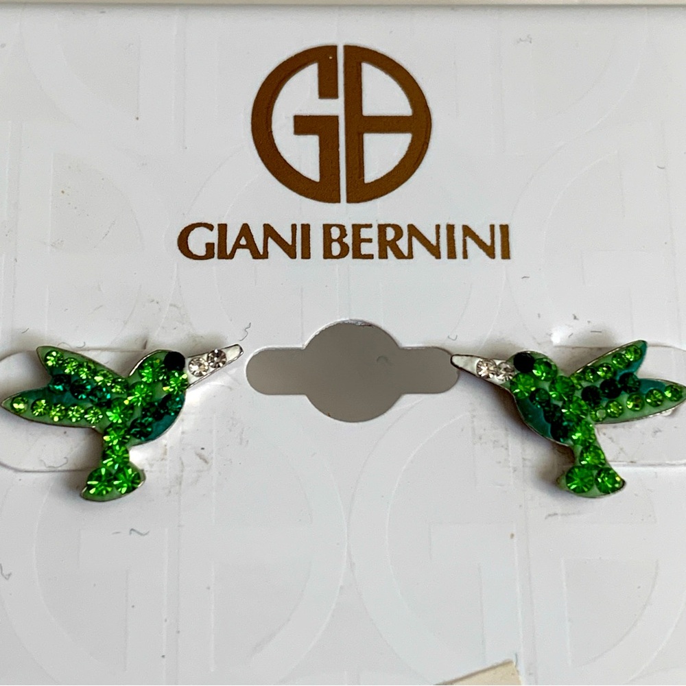 GIANI BERNINI Sterling Silver Crystal Green Hummingbird Stud Earrings - Picture 4 of 8